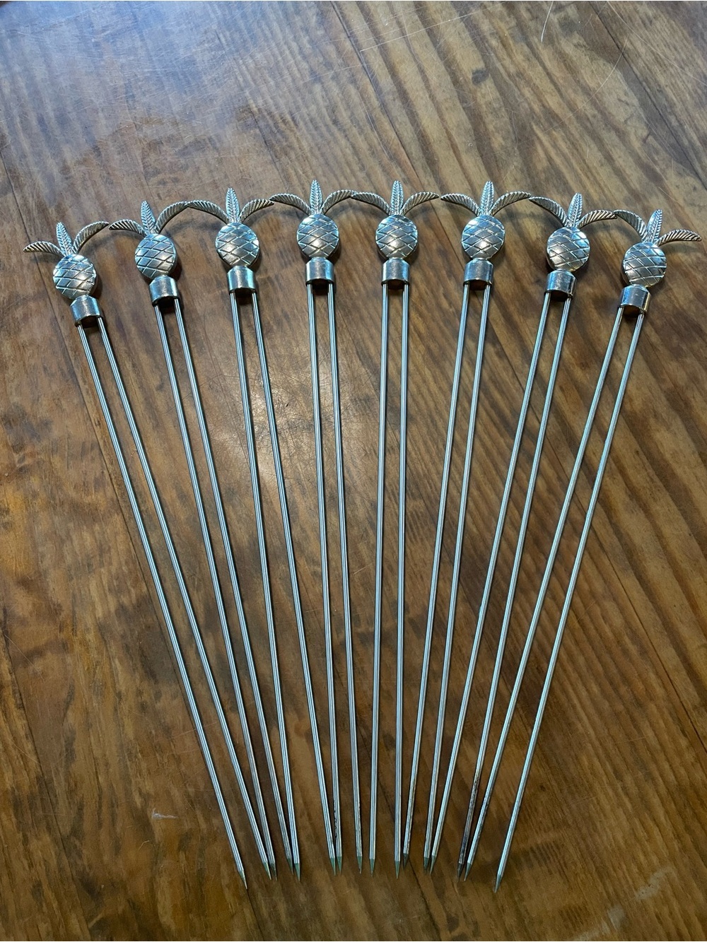 William Sonoma Set of 8 Pineapple DBL Tined Skewers Stainless Steel grill bbq